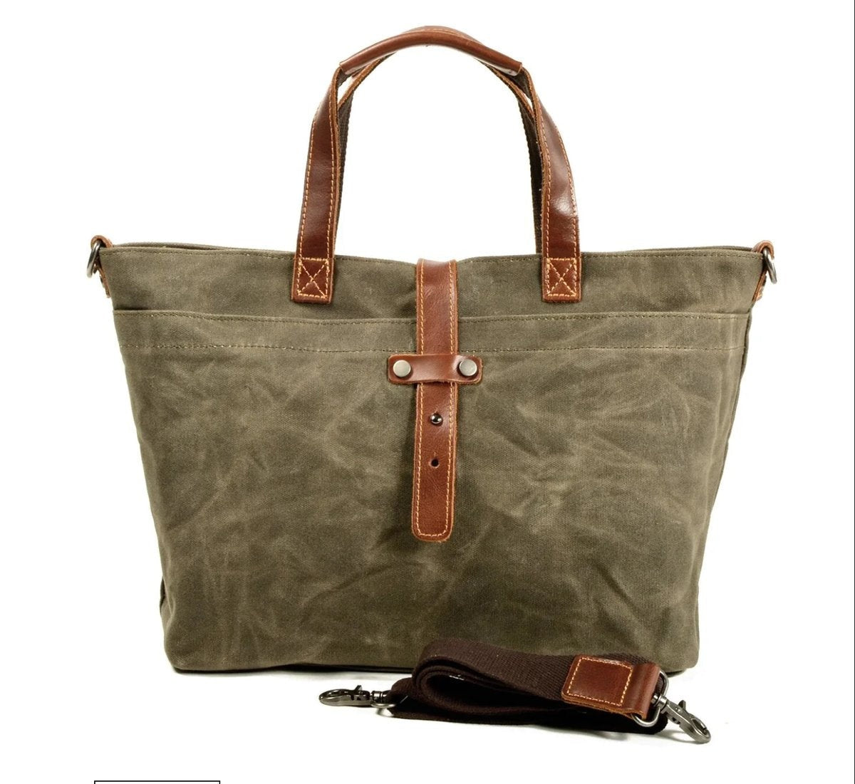 Anamartinezmadrid Triana | Tote Bag de Lona Encerada con Detalles de Cuero Mujer Bandolera – Madera de Salvia – photo 3