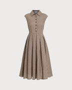 Anamartinezmadrid Manuela | Vestido Midi de Cuadros Marrón Mujer Botones y Falda Plisada – photo 6