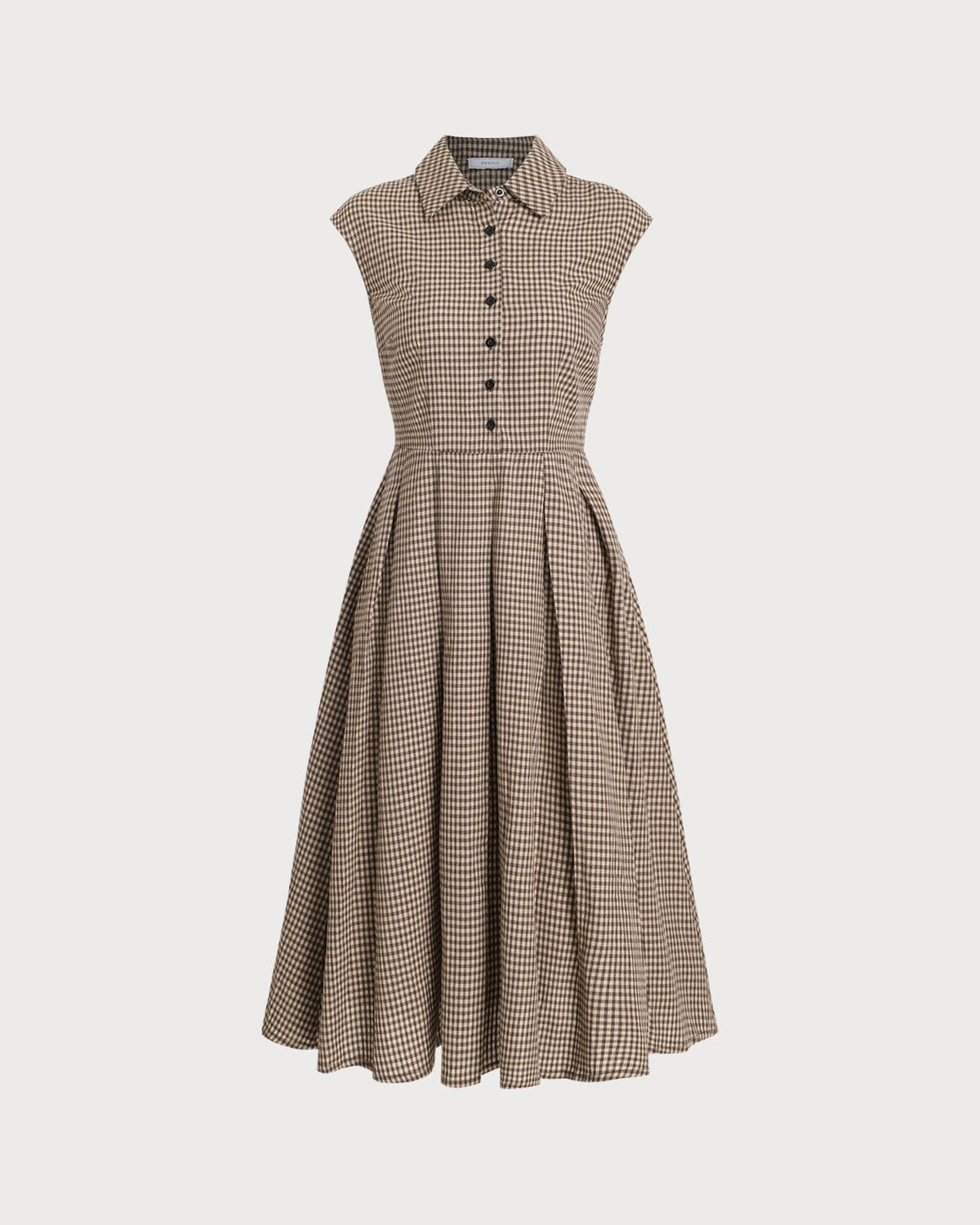 Anamartinezmadrid Manuela | Vestido Midi de Cuadros Marrón Mujer Botones y Falda Plisada – photo 6