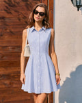 Anamartinezmadrid Minivestido Azul de Rayas con Botones – Azul