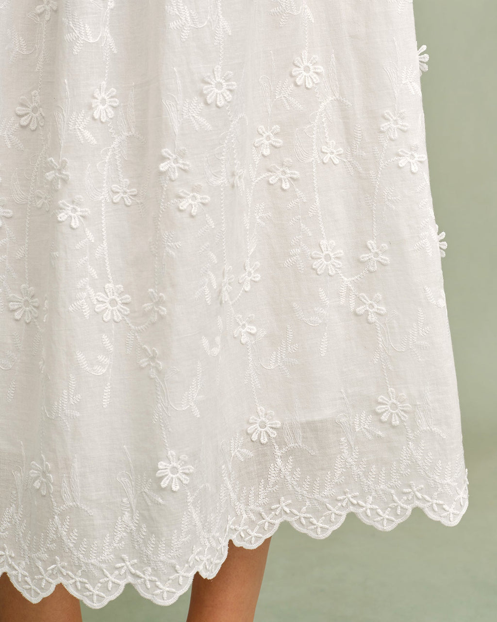 Anamartinezmadrid Blanca | Vestido Midi de Algodón Blanco Mujer Cuello Redondo Bordado – photo 4