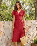 Anamartinezmadrid Irene | Vestido Midi de Algodón Rojo Mujer Escote V Bordado – Rojo