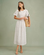 Anamartinezmadrid Blanca | Vestido Midi de Algodón Blanco Mujer Cuello Redondo Bordado – photo 5