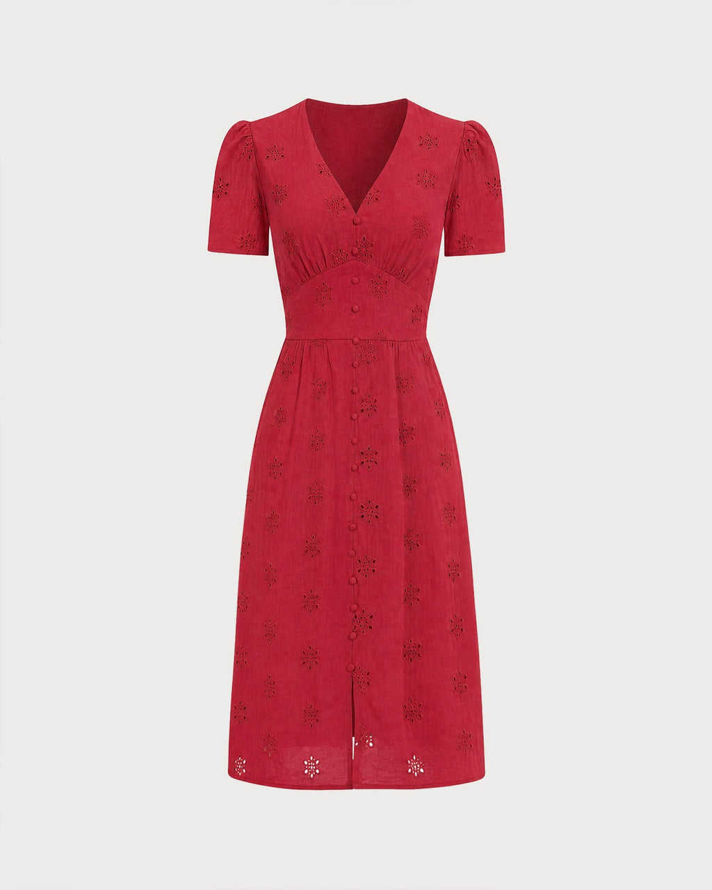 Anamartinezmadrid Irene | Vestido Midi de Algodón Rojo Mujer Escote V Bordado – photo 7