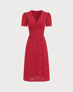 Anamartinezmadrid Irene | Vestido Midi de Algodón Rojo Mujer Escote V Bordado – photo 7