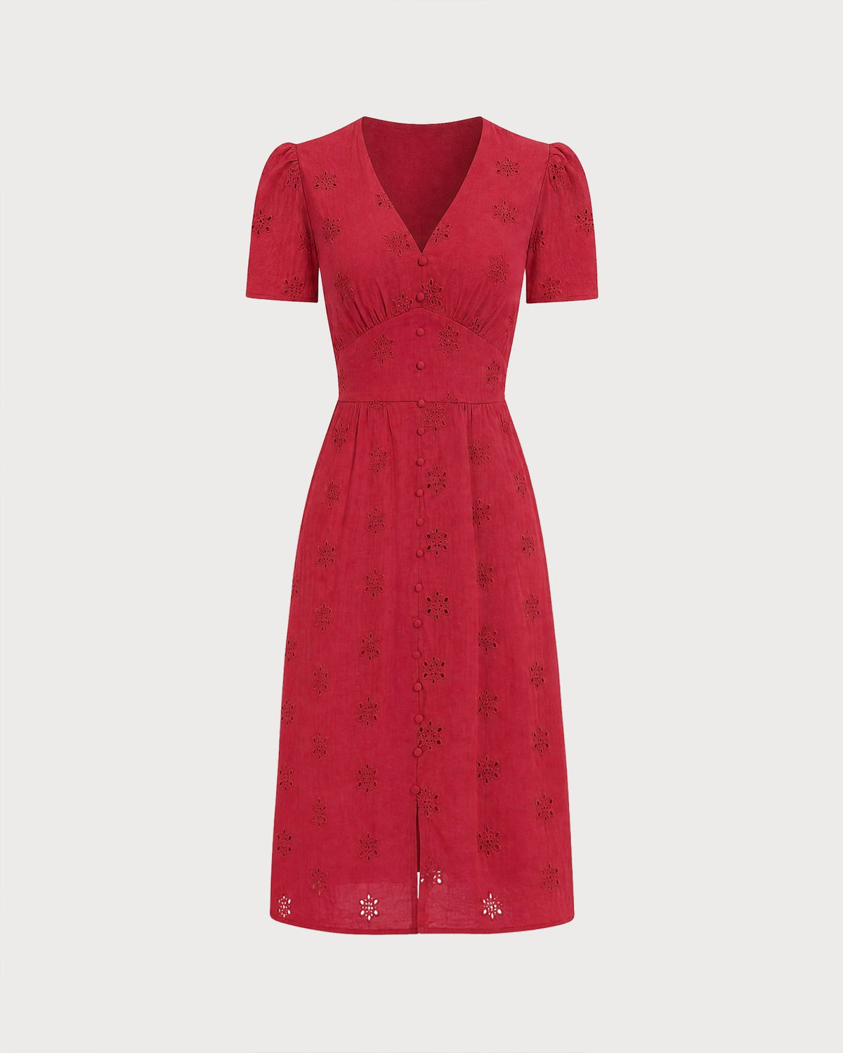 Anamartinezmadrid Irene | Vestido Midi de Algodón Rojo Mujer Escote V Bordado – photo 7