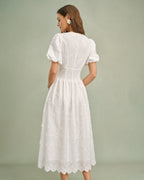 Anamartinezmadrid Blanca | Vestido Midi de Algodón Blanco Mujer Cuello Redondo Bordado – photo 6