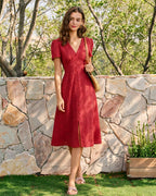 Anamartinezmadrid Irene | Vestido Midi de Algodón Rojo Mujer Escote V Bordado – photo 3