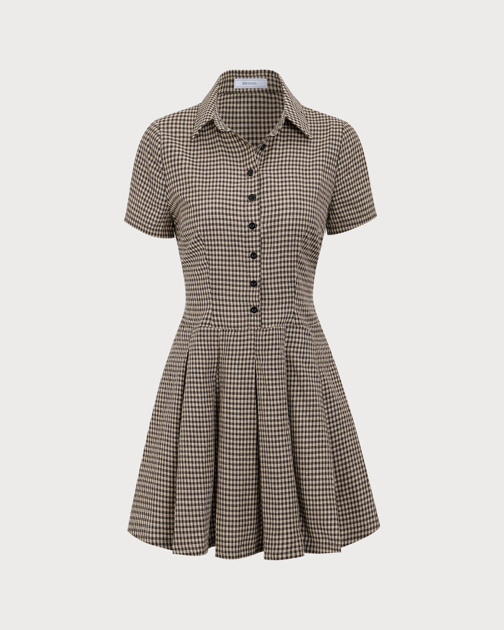 Anamartinezmadrid Minivestido Marrón de Cuadros con Solapa y Falda Plisada – photo 5