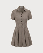 Anamartinezmadrid Minivestido Marrón de Cuadros con Solapa y Falda Plisada – photo 5