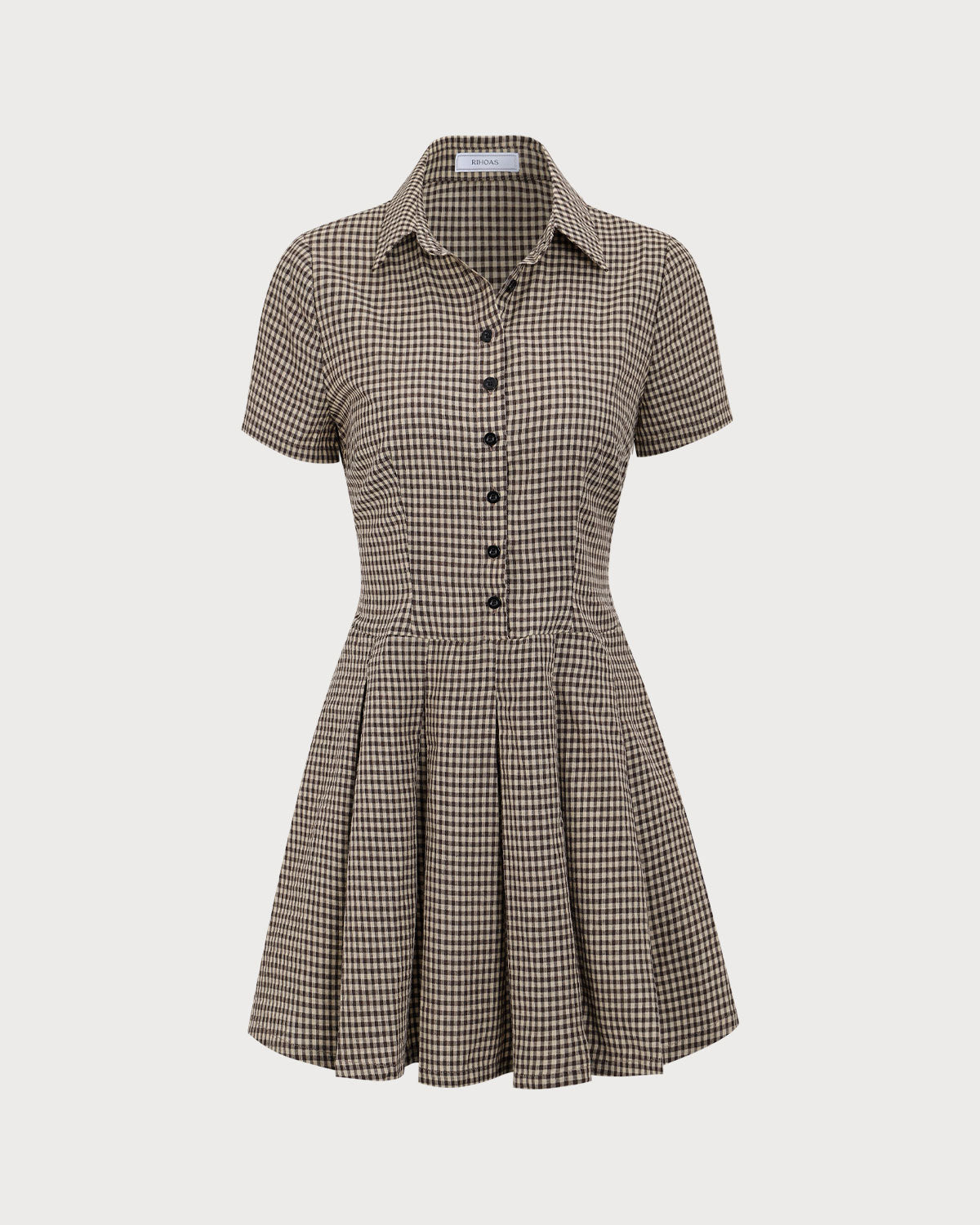 Anamartinezmadrid Minivestido Marrón de Cuadros con Solapa y Falda Plisada – photo 5