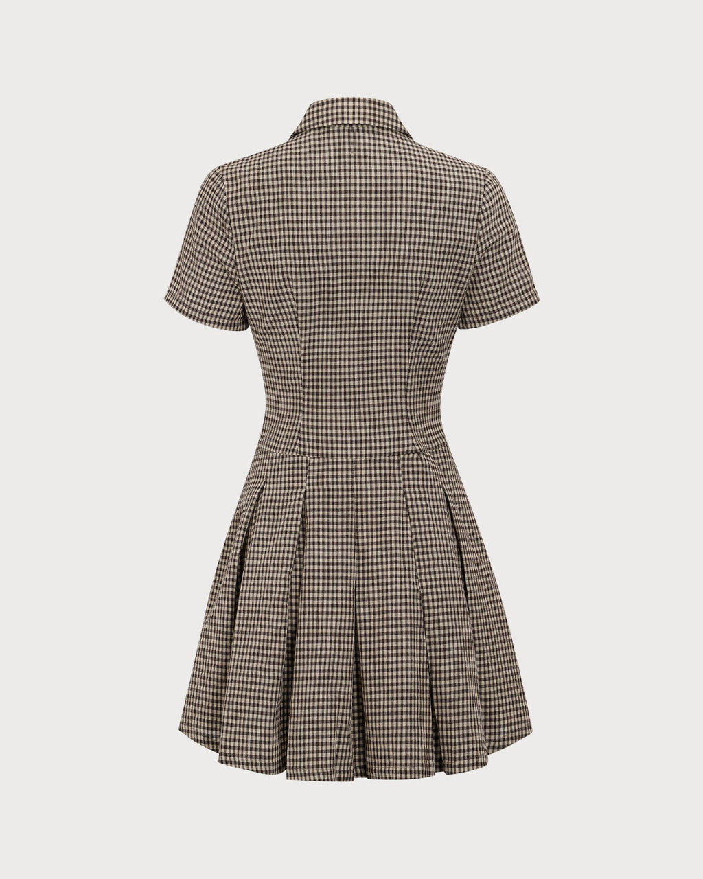 Anamartinezmadrid Minivestido Marrón de Cuadros con Solapa y Falda Plisada – photo 6