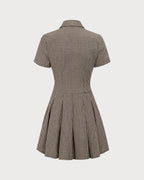 Anamartinezmadrid Minivestido Marrón de Cuadros con Solapa y Falda Plisada – photo 6