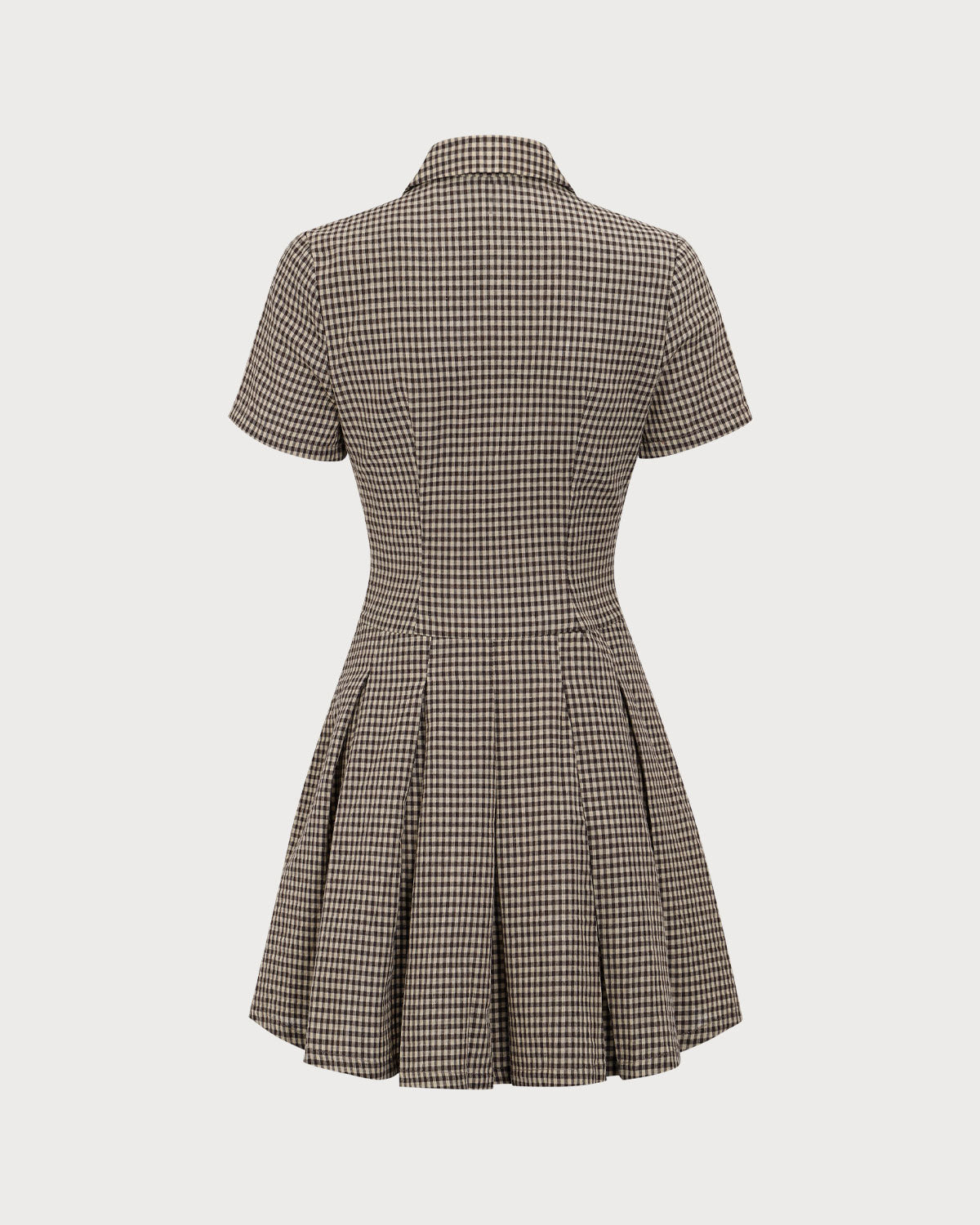 Anamartinezmadrid Minivestido Marrón de Cuadros con Solapa y Falda Plisada – photo 6