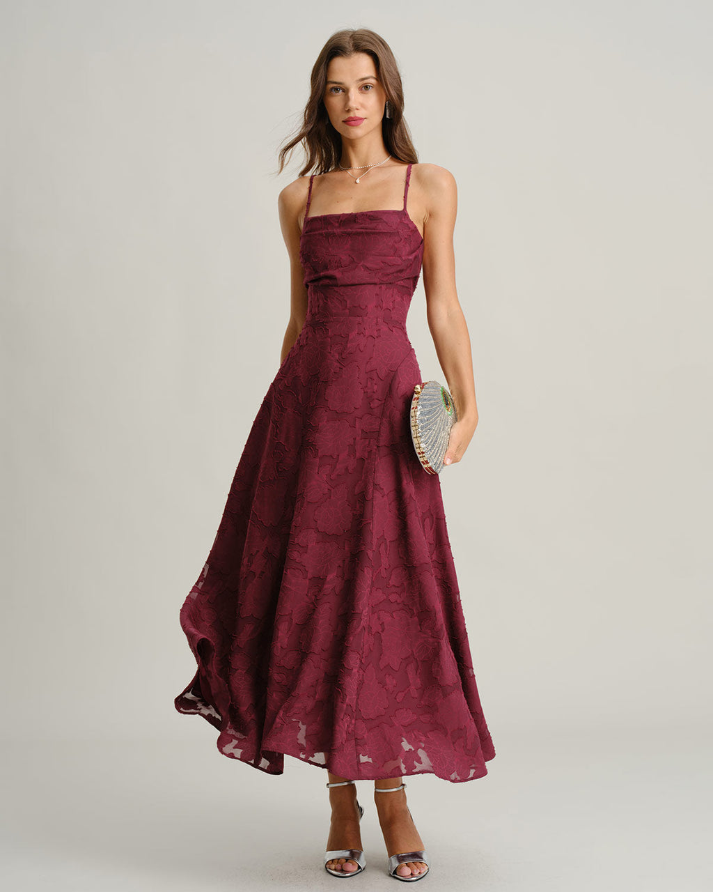 Anamartinezmadrid Aurora | Vestido Largo de Jacquard Burdeos Mujer Escote Cuadrado Espalda Cruzada – photo 4