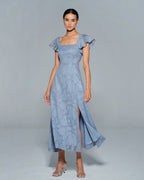 Anamartinezmadrid Teresa | Vestido Midi de Jacquard Floral Azul Mujer Escote Cuadrado – photo 5