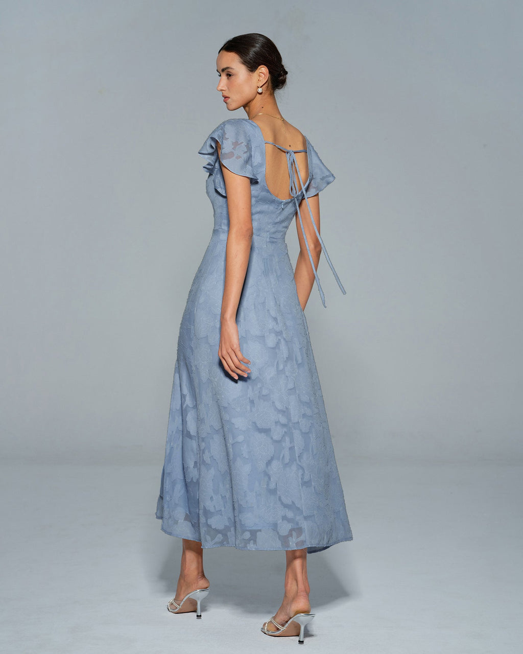 Anamartinezmadrid Teresa | Vestido Midi de Jacquard Floral Azul Mujer Escote Cuadrado – photo 7