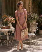Anamartinezmadrid Nieves | Vestido Midi de Gasa Floral Rosa Mujer Escote Cuadrado – photo 2