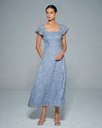 Anamartinezmadrid Teresa | Vestido Midi de Jacquard Floral Azul Mujer Escote Cuadrado – photo 8