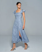 Anamartinezmadrid Teresa | Vestido Midi de Jacquard Floral Azul Mujer Escote Cuadrado – photo 9