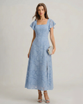 Anamartinezmadrid Teresa | Vestido Midi de Jacquard Floral Azul Mujer Escote Cuadrado – Azul – photo 2