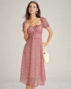 Anamartinezmadrid Nieves | Vestido Midi de Gasa Floral Rosa Mujer Escote Cuadrado – photo 4