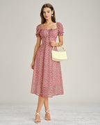 Anamartinezmadrid Nieves | Vestido Midi de Gasa Floral Rosa Mujer Escote Cuadrado – photo 6
