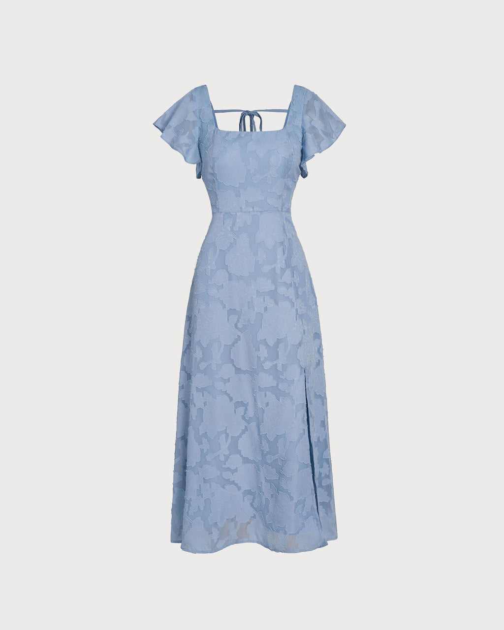 Anamartinezmadrid Teresa | Vestido Midi de Jacquard Floral Azul Mujer Escote Cuadrado – photo 3